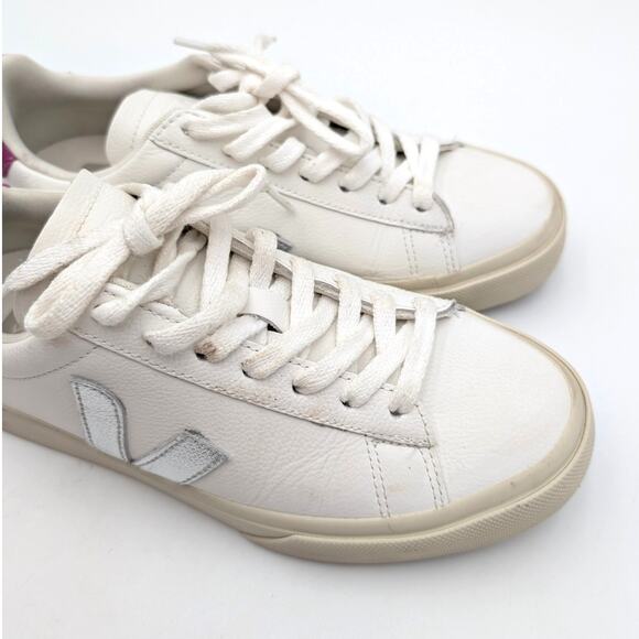 VEJA Campo Low Top Sneaker Shoes Women's Leather White Silver Violet US7 EU38 - Picture 12 of 13